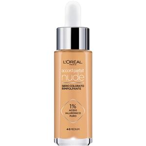 L'Oréal Paris Accord Parfait Nude - Siero Colorato Rimpolpante 4-5 Medium con 1% di Acido Ialuronico, Texture Leggera e Finish Naturale