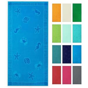 ZOLLNER Telo mare 100x200 cm - asciugamano da spiaggia delicato sulla pelle e super assorbente - lavabile fino a 60°C - 100% cotone - turchese con design con animali marini - certificato Oeko Tex (R)