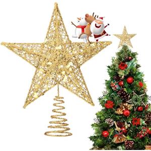 NOCHME Stella Puntale per Albero di Natale,15 cm Metallico Glitterato Stella Punte per la Decorazione Albero di Natalizio Oro Christmas Tree Topper Star