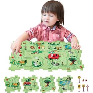 SGILE Puzzle Labirinto Costruzione Percorsi 8 pz Puzzle STEM per Sviluppare la Logica per Bambini, Gioco in Scatola con Macchinina, Apprendimento Precoce per Ragazzi/e 3-7 anni Regalo (Foresta)