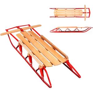 KOMFOTTEU Slittino in Legno e Metallo, Slitta da Neve Portato fino a 150 kg, con Pattini e Maniglie, Slittinoie per Bambini e Adulti, 137 x 58 x 16 cm