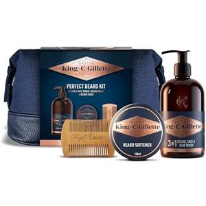 King C. Gillette Kit BALSAMO BARBA, DETERGENTE VISO UOMO, PETTINE BARBA, Confezione IDEA REGALO, Set Barba Uomo PROFESSIONALE