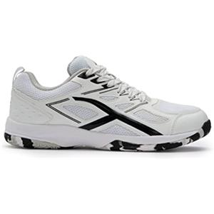 HUNDRED Xoom Scarpe da Badminton Professionali Antitraccia da Uomo | Materiale: ecopelle | Adatto per tennis indoor, squash, ping pong, basket e padel (Nero/Bianco, Taglia: EU 45, UK 11, US 12)