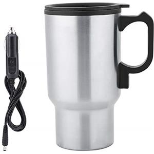 Tiiyee Tazza Riscaldante in Acciaio Inossidabile, Heating Cup Elettrico da Viaggio per Auto Inossidabile 12V 450ML Bottiglia Elettrica Travel Universale con Coperchio Anti Versamento Riscaldare Caffè Latte