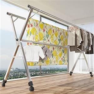 EUPXRHY Stendibiancheria da Balcone Estensibile, Stendino Lenzuola Pieghevole Stendipanni Verticale Esterno 150-240cm, Stendi Biancheria Retrattile per Esterni Interno, 140 cm di Altezza