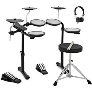 gear4music VISIONDRUM Batteria Elettronica Adulti e Bambini Principianti con 7 pad in Mesh - Batteria Compatta a Rete Silenziosi con Sgabello e Cuffie - Nero