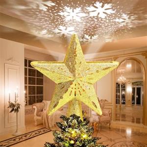 Avoalre Stella Albero di Natale con Fiocco di Neve Rotante Luci Proiettore LED Decorazione Albero di Natale Scintillio Stella Proiettore di Luce per Casa Ufficio Bar Hotel - Oro
