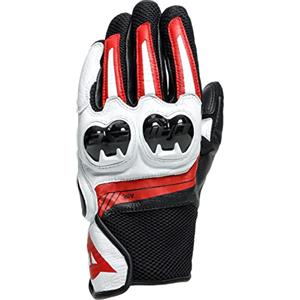 Dainese - Mig 3 Unisex Leather Gloves, Guanti Moto in Pelle per Uomo e Donna, Compatibilità Touchscreen, Palmo Rinforzato e Protezioni in TPU sulle Nocche, Traspiranti, Nero/Bianco/Rosso