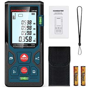 HANMATEK Telemetro Laser Distanza da 100m in M/In/Ft, 2 Bolle d'aria, Funzione Muto e Funzione di Auto-Calibrazione, 4 Modalità di Pitagora Misuratore, Superficie, Volume e Misura Continua