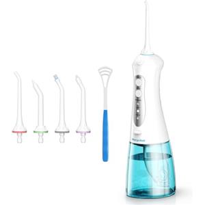 morpilot Idropulsore Dentale Portatile 300ml Professionale con 4 Ugelli di Ricambio, 3 Modalità IPX7 Impermeabile Irrigatore Orale Portatile morpilot Idropulsore Vaggio USB Ricaricabil per Igiene Dentale