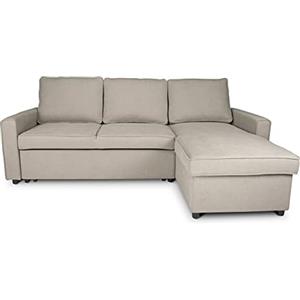 SAMIRA Divano letto angolare con contenitore, divano con chaise longue tortora mod. Kennedy