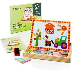 CUBIDI® Montessori Magic Board - lavagna magnetica creativa in legno e bambini, lavagna magnetica interattiva con 2 diversi lati, a partire dai 3 anni in su, per ragazzi e ragazze