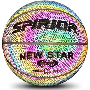 FOXCUP shangjia Glow Pallacanestro, Palla da basket incandescente riflettente, Rainbow Size 7 Riflettente Pallone da basket incandescente Luminoso per gioco notturno Pallone da basket illuminato Taglia