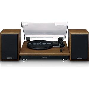 Lenco LS-100 - Giradischi Hi-Fi con Bluetooth 5.0 - Altoparlanti esterni - 2 x 10 watt RMS - Trasmissione a cinghia - Arresto automatico - Legno, 20 watt RMS