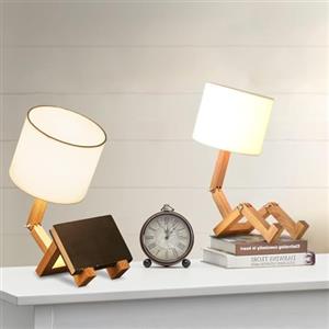 Elinkume Lampada da Tavolo Robot Creativo 2pcs Set, Lampada da Comodino in Legno Regolabile con Paralume in Tessuto E27 Vite, Adatto per Bambini Camera da Letto Ufficio Soggiorno Illuminazione