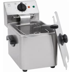 Metro Professional Friggitrice GDF3004, acciaio inox, gamma temperatura: 0-190°C, capacità 4 litri, 2500 W, con coperchio e termostato di sicurezza, controllo meccanico, piedini antiscivolo, argento