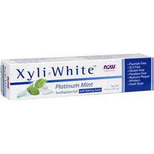 Now Foods XyliWhite Platinum Dentifricio Gel alla Menta con Bicarbonato di Sodio - 180 g, Sbiancante e Senza Glutine