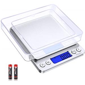 Diyife Bilancia Cucina, [Nuova Versione] [500g / 0,01g] Digitale Bilancia Alimentare con 2 Vassoi, Display LCD Bilancia A Piattaforma in Acciaio Inossidabile per Gioielli, Medicina(Batterie Incluse)