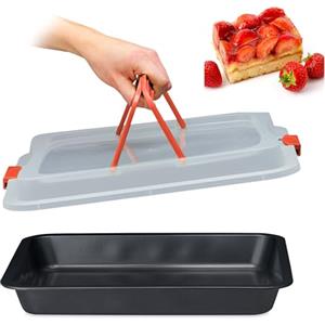 Relaxdays Teglia con Coperchio, Pirofila Rettangolare, Casseruola Portatorte con Manici, 3in1, LP 40,5 x 32,5 cm, Rosso