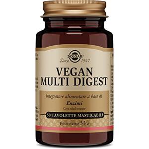 Solgar Vegan Multi Digest, 50 tavolette masticabili - Miscela di enzimi digestivi (proteasi, amilasi, lipasi, cellulasi)