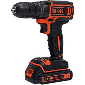 BLACK+DECKER, Trapano/Avvitatore 18V - 1.5Ah con Doppia Batteria in Valigetta, Nero, 10,5 x 30,5 x 30,5 cm. BDCDC18KB-QW