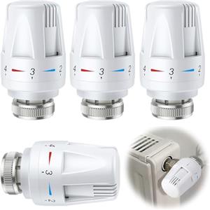 LATTCURE 4 Pezzi Testa Termostatica, Valvole Termostatiche Per Termosifoni M 30 X 1,5, Regolatore Di Riscaldamento, Testa Termostatica Con Posizione Zero, Termostato Per Ufficio Casa (Bianco)