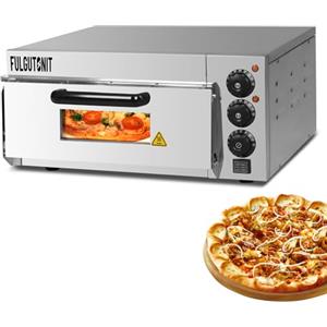 Fulgutonit Forno Pizza Professionale, 2000W Forno per Pizza Elettrico in Acciaio Inox con 40x40cm Pietra Refrattaria per Pizza, 120min Timer, 50-350℃ Controllo Temperatura (Singolo)