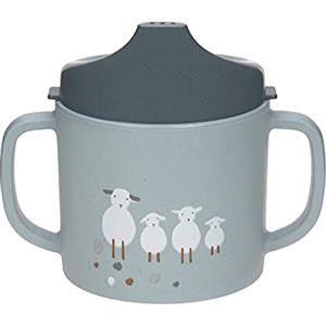 LÄSSIG Tazza in Polipropilene (PP) per bambini con manico e coperchio rimovibile 150 ml/Sippy Cup PP/Cellulose Tiny Farmer Sheep/Goose nature