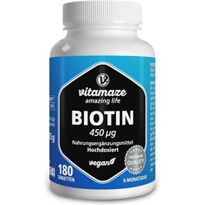 Vitamaze - amazing life Vitamaze® Biotina Capelli Alto Dosaggio, 6 mesi di fornitura di Vitamine per Capelli, Biotina Pura, per Crescita Capelli e Pelle, Integratore Capelli di 180 Compresse, Qualità Tedesca.