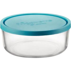 Bormioli Rocco Frigoverre Classic Contenitore Rotondo 0,9 lt in Vetro Trasparente con Coperchio Azzurro - Resistente a Basse Temperature e Lavabile in Lavastoviglie