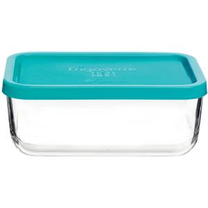 BORMIOLI ROCCO Contenitore Alimenti in Vetro Frigoverre Classic 26x21 cm con Coperchio Azzurro, Resistente al Microonde