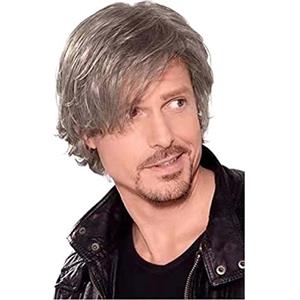 Weiara Parrucca Da Uomo Corta, Soffice E Leggermente Verso L'esterno Riccio Grigio Corto Riccio Capelli Ricci, Parrucca Lunga Frangia