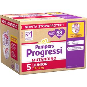 Pampers Progressi Mutandino 5 Junior (12-18 kg) - 68 Pezzi con Cuore Assorbente e Fascia Elastico