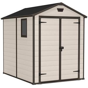Keter Casetta da Giardino Manor 6x8 Beige - Resina con Finitura Effetto Legno, Doppia Porta e Finestra