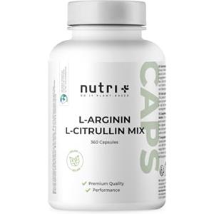 Nutri + Capsule Arginina Citrullina - 360 Capsule Alto Dosaggio + Vegane - 3000mg L-citrullina malato + L-arginina base - Bodybuilding - Qualità Premium Senza Magnesio Stearato o Additivi