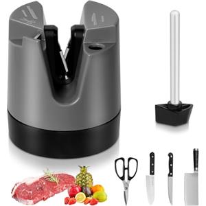 Corpower Affilacoltelli, Affila coltelli Professionale, Affilacoltelli manuale, Affila coltelli da cucina, con Base a Ventosa Antiscivolo, per lame dritte,dentellate e forbici, Sicuro e Facile da Usare