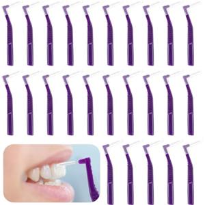 Prasacco 25 scovolini interdentali, spazzolini dentali tra denti e gengive, piccoli spazzolini interdentali a forma di L, universali, ad angolo, strumenti per la pulizia dei denti (viola, 1 mm)