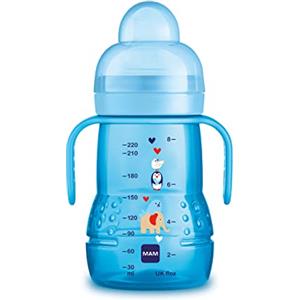 MAM Istruzioni in lingua straniera MAM Trainer+ (220 ml), borraccia per il passaggio alla tazza, tazza per imparare a bere con tettarella, becco e maniglia, 4 mesi, elefante