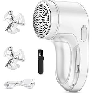 Tigerkinwit Levapelucchi Elettrico Rimozione Pelucchi Portatile Rasoio per Lanugine con Cavo USB e 3 Lame di Ricambio per Abbigliamento Maglioni Mobili Lana Moquette(Bianco)