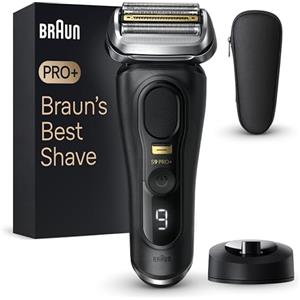 Braun Series 9 PRO+ Rasoio Elettrico Barba, 5 Elementi Di Rasatura Professionali E Rifinitore Di Precisione Pro, Base di ricarica, Wet & Dry Con 60 Minuti Di Utilizzo, Prodotto In Germania, 9510s, Nero