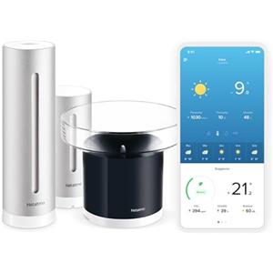 Netatmo Stazione Meteo con Sensore Esterno Wireless con supporto a parete, Termometro, Igrometro & NRG01-WW Pluviometro Wireless per la Stazione Meteo, Nero