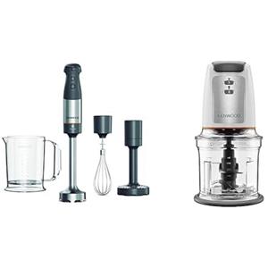 Kenwood HBM60.007GY Mixer ad immersione Triblade XL,1000W, con Anti-spruzzo, Accessori Tritatutto, Frusta Metallica e Schiacciaverdure, Grigio & Chopper CHP61.100WH, Potenza 500W
