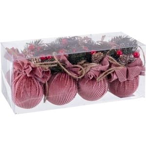 BigBuy Christmas Palline di Natale multicolore rosa velluto a coste Foam 6 x 6 x 6 cm (8 pezzi)