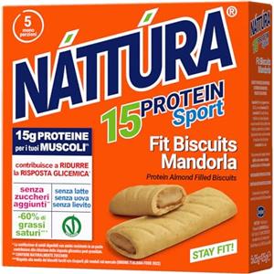 NATTURA PROTEIN SPORT Biscotti Mandorla Avena, 5 Confezioni da 25g | Senza zuccheri aggiunti, per sportivi, senza lattosio, 15% di Proteine