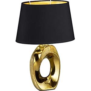 Reality Leuchten Lampada da Tavolo Taba in Ceramica con Paralume Nero/Oro - Altezza 33 cm, Design Elegante e Compatibile con Lampadine LED