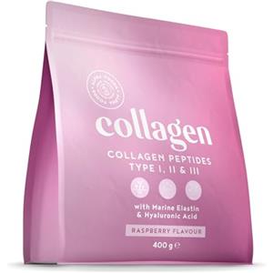 Alpha Foods Collagene in Polvere | Collagen Peptides Idrolizzato Puro con Acido Ialuronico | Integratore Collagene da Bere | Colageno Donna e Uomo | Lampone | 400g | Alpha Foods