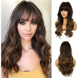 Esmee Parrucca Marrone scuro da 24 pollici,parrucca sintetica resistente al calore a ricci lunghi per donna
