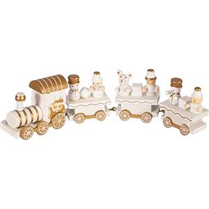 Ciao Trenino Natale (20cm: locomotiva + 3 vagoni) decorazione in legno, bianco/oro