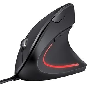 TECKNET Mouse Verticale Cablato, 6400 DPI Mouse Ergonomico con Filo | Protezione del Polso, Cavo USB 1,5 m, Mouse Silenzioso con 6 Pulsanti per PC, Laptop, Windows e Mac, Nero