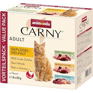 Animonda Carny Buste Umido per Gatti - Mix di Pollame 8 x 85 g, Senza Zucchero e Cereali